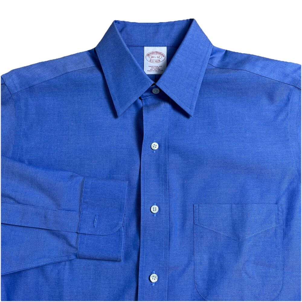 NWT Brooks Brothers‎ Dress Shirt Traditional Fit 14.5-32 Non Iron Cotton Blue